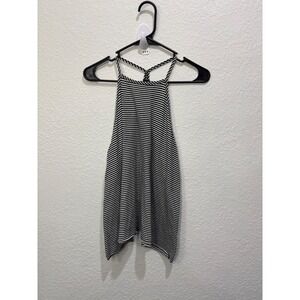 Poof Women's Black White Stripe Loose Flowy with Skinny Straps Large‎ Top